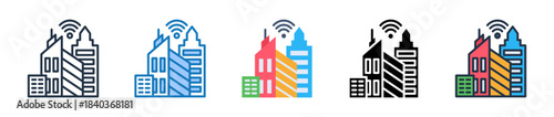 Smart City multiple style icons set design vector illustration. 