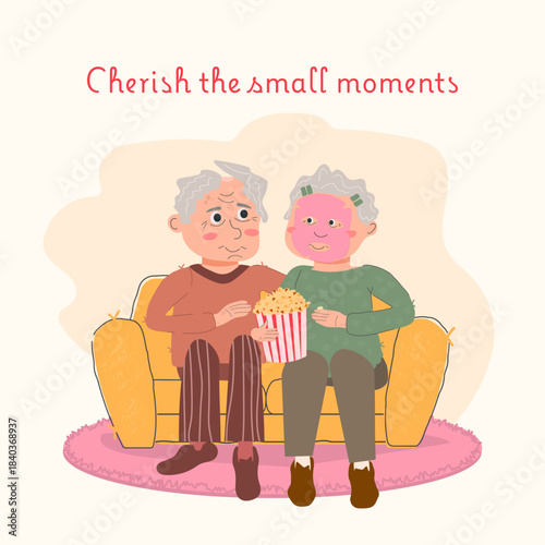 Cute elderly couple sitting on a sofa