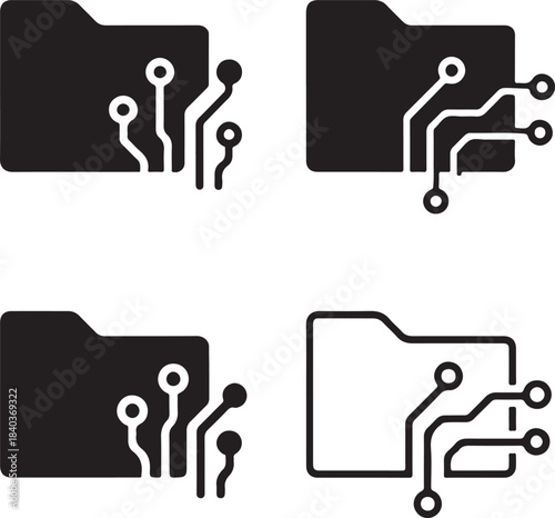 Folder circuit icon, digital folder, tech vector, minimal black, clean lines, editable, interface, ui, ux, interface icon, tech symbol, modern vector, digital interface, ui element