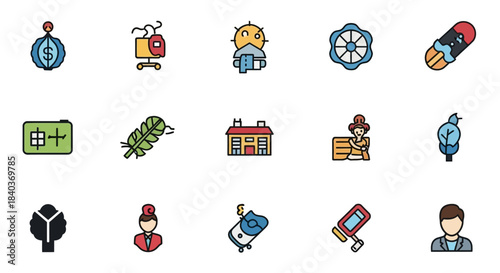 Collection of Diverse Cultural and Everyday Icons in Colorful Illustration.