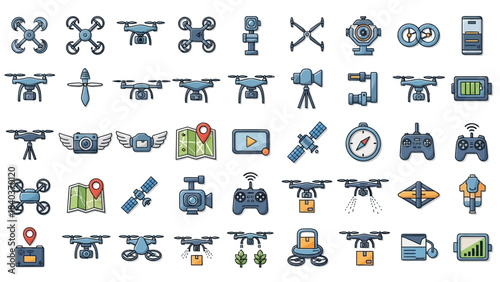 Collection of Drone Icons - Aerial Technology and Delivery Concepts.