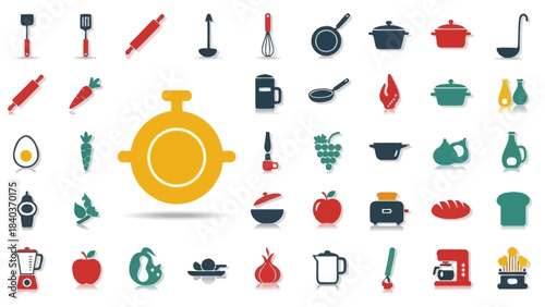 Collection of Kitchen Utensils and Food Icons for Culinary Design.