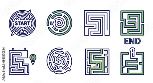 Collection of Maze and Labyrinth Designs for Problem Solving Concepts.