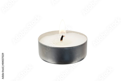 Photography burning tealight candle isolated on white or transparent png