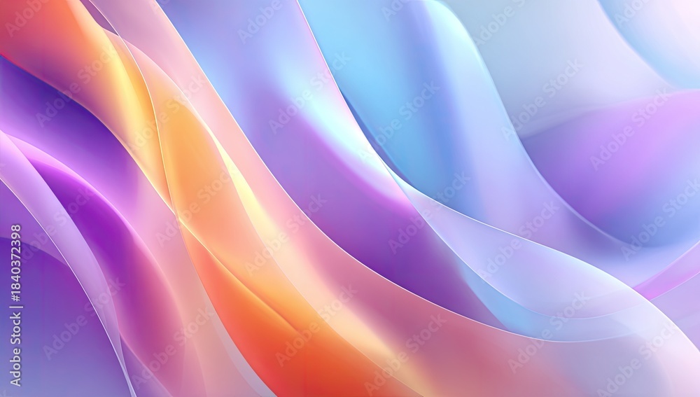 Fototapeta premium Smooth, shimmering, vibrant gradient abstract waves in blue, purple, orange, pink