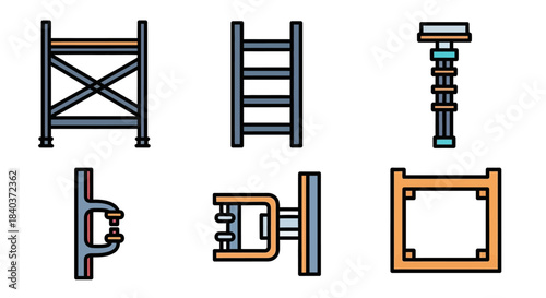 Construction Equipment Icons - Scaffolding, Ladder, and Support Systems.