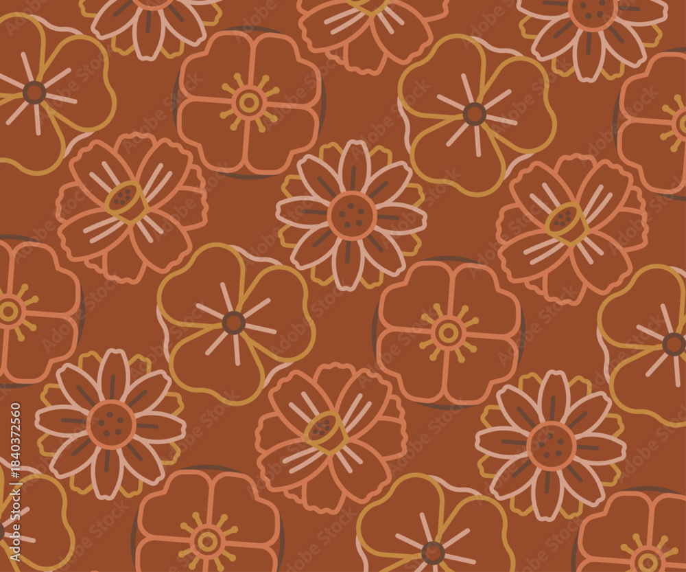 Fototapeta premium Modern Trendy Floral Seamless Vector Illustration with Geometric Shapes for Fashion Fabric and Home Decoration