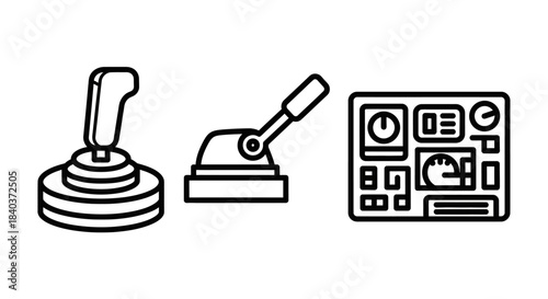 Control Panel Icons - Joystick, Lever, and Instrument Panel.