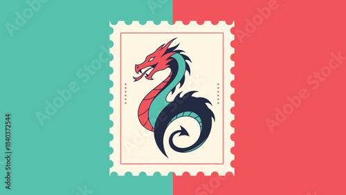 Dragon Stamp Illustration.
