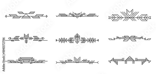 Line geometric elements set. Tribal ethnic decorative linear dividers.