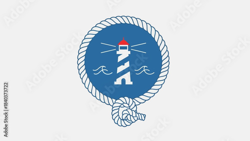 Nautical Lighthouse Emblem with Rope Border.