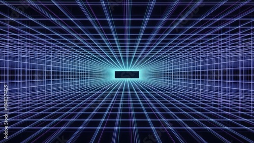 Grid tunnel with glowing rectangle in distance 2025 2026 download abstract background