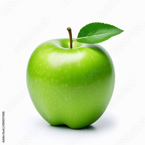 Fresh Green Apple with Leaf Centered  © image@9