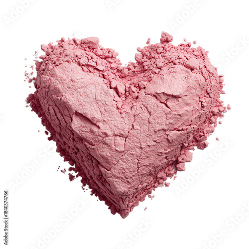 Heart shape made of crushed pink cosmetic powder or flour texture