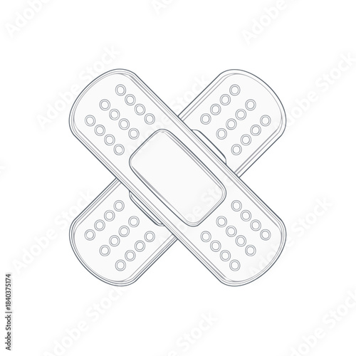 Two Adhesive Bandages Crossed Simple Line Art Isolated Healthcare Healing Wound Care