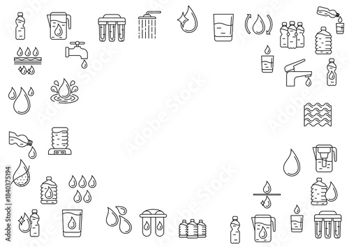Water linear icons background. Aqua or liquid thin line illustration.