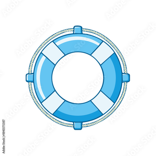 Blue life preserver ring with rope Safety at sea concept Marine rescue equipment