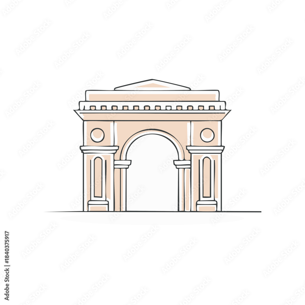 Fototapeta premium Arched Building Illustration, Classic Archway Design, Building Entrance Line Art