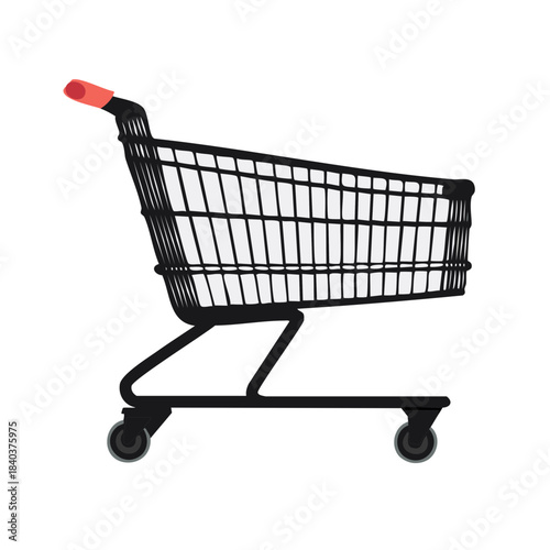 Illustration of an Empty Shopping Cart with a Red Handle, Ready for Retail Shopping, or Grocery Run