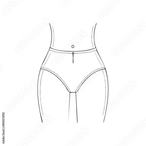 Female Figure Outline Minimalist Body Illustration Fashion Design Sketch Lingerie High Waisted Panties Garment Detail