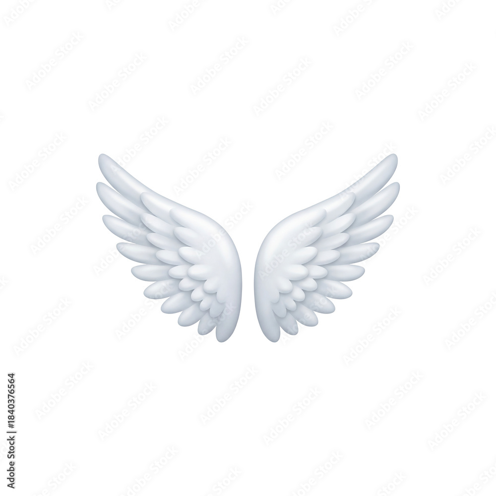 Fototapeta premium Angel wings emoji clipart icon symbol with cute beautiful 3d white cartoon transparent background for design element
