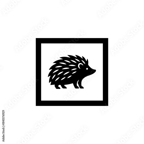 Hedgehog silhouette inside square shelter frame vector illustration