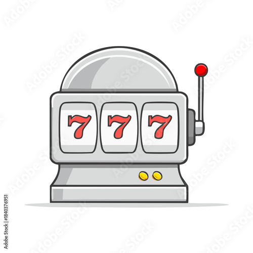 Lucky sevens slot machine winning icon in cartoon style, chance and gambling concept