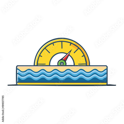 Gauge displays water level increase with rising tide illustration isolated on white representing environmental changes.