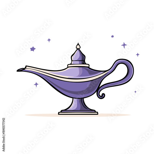 Magic Lamp Illustration for Wishes Aspiration and Fantasy Fairy Tales A Purple Genie Lamp with Decorative Elements Sparkles and Wishes concept