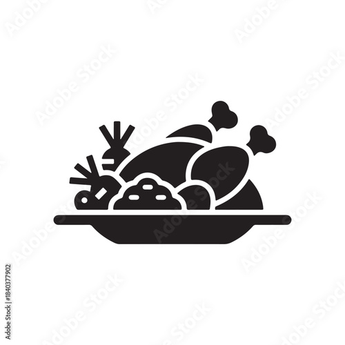 Roast Chicken Feast: A stylized illustration of a whole roast chicken presented on a platter with roasted vegetables and stuffing, symbolizing a delicious and hearty meal.