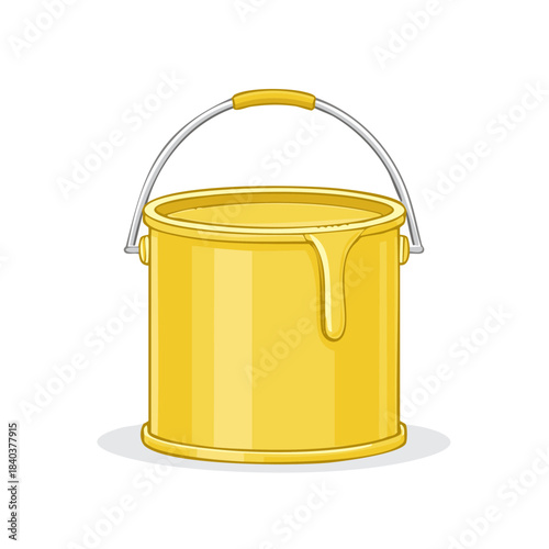 Cartoon Illustration of a Metal Paint Bucket Full of Yellow Paint With Drip Ready for Home Improvement Projects