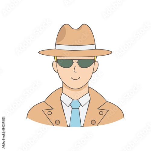 Illustrated man wearing a hat and sunglasses in coat with a tie