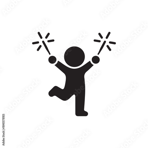 Joyful Celebration Silhouette: A silhouette captures a moment of pure bliss and celebration, featuring a person running with arms raised high, each hand holding a sparkling sparkler.