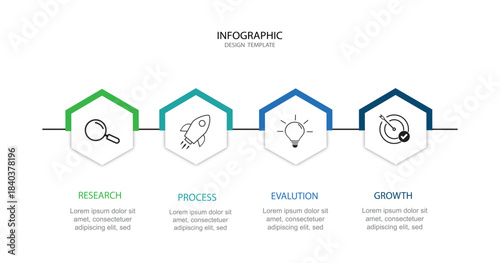 Business infographic template. 4 Step timeline journey. Process diagram, 4 options on white background, social media post, vector illustration.