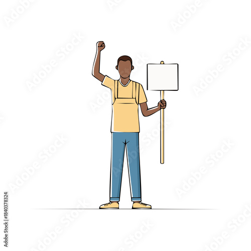 Person with Fist Raised Holding Blank Sign Illustrating Protest Activism