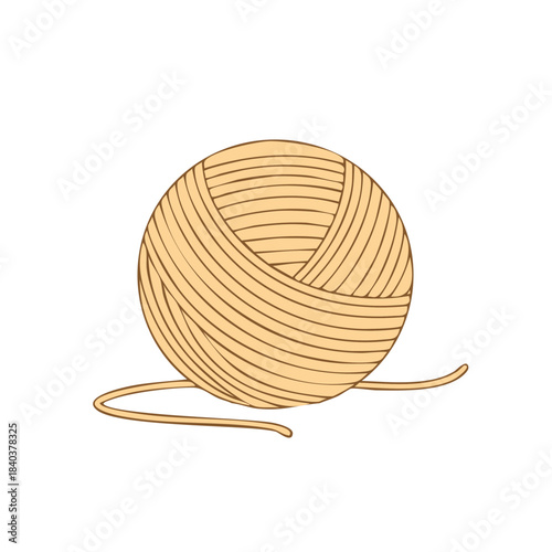 Illustration of a yarn ball on white with loose strands, creating a graphic craft design perfect for knitting and sewing projects.