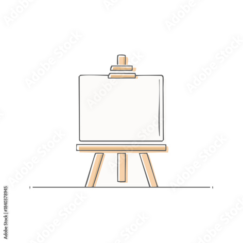 Minimalist line drawing of a wooden easel with blank canvas for painting, drawing, or art display