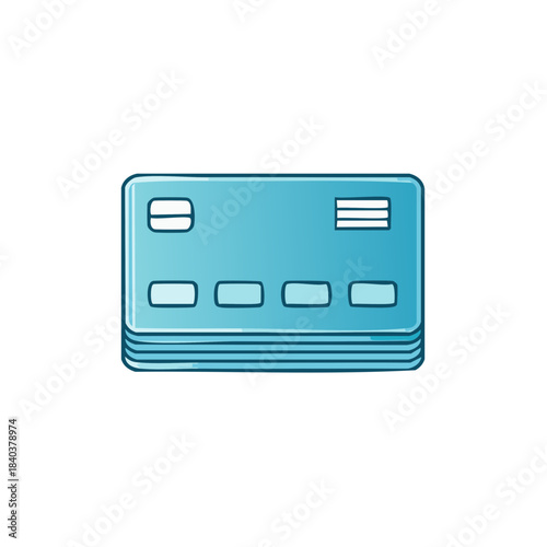 Stack of multiple stylized credit cards for financial transactions cash payments or online shopping turquoise payment method