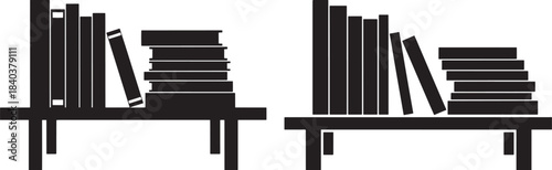 Two bookshelves filled with books silhouette