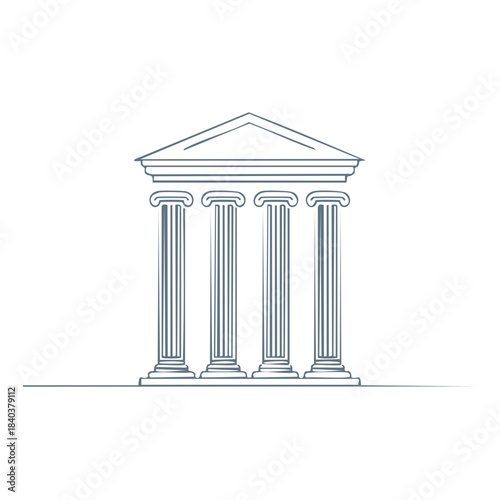 Elegant Linear Drawing of Greek Temple Portico Classical Architecture Symmetry Four Columns Building Ancient History Antiquity
