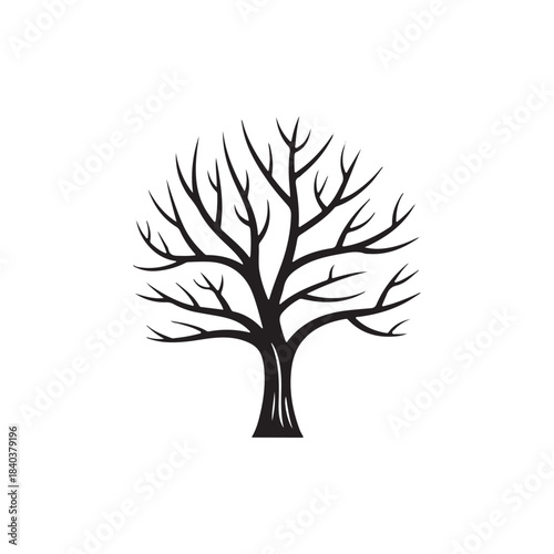 Bare Silhouette: A stark black silhouette of a tree in winter or autumn, its branches reaching upwards. It symbolizes endurance and resilience.