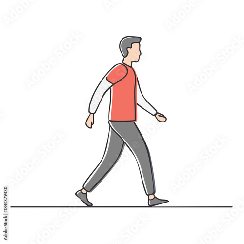 Line art illustration of a man walking forward in a simple minimalist style