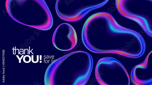 Iridescent holographic liquid blobs with rainbow gradients. Abstract fluid glass shapes featuring transparent soap bubble effects and hologram textures on isolated background