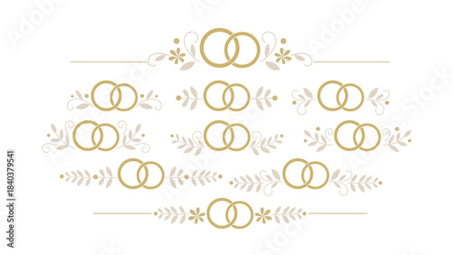 Floral wedding rings divider with elegant ring motif and ornamental dividers. Ideal for marriage celebration designs, invitations, and decorative borders with timeless appeal