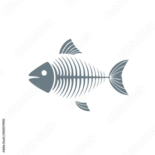 Stylized Fish Skeleton Remains Icon Detailed Anatomical Structure Fin Bones