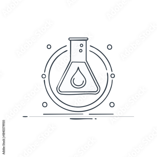 Chemical flask with liquid drop line art experiment symbol scientific icon