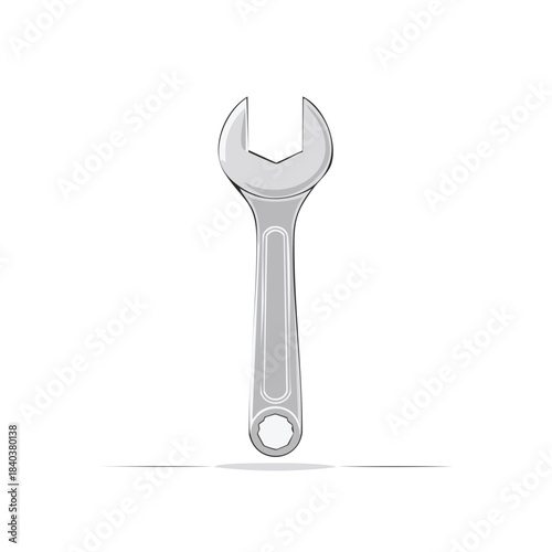Single Open End Wrench Tool, Isolated, Metal Hand Tool for Repair and Maintenance