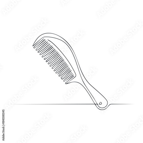 Styling comb one-line drawing art, beauty accessory design, hand drawn simple illustration.