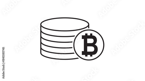 A simple black outline depiction of stacked coins with a bitcoin symbol on a transparent background silhouette high quality professional detailed modern elegant stylish clean crisp