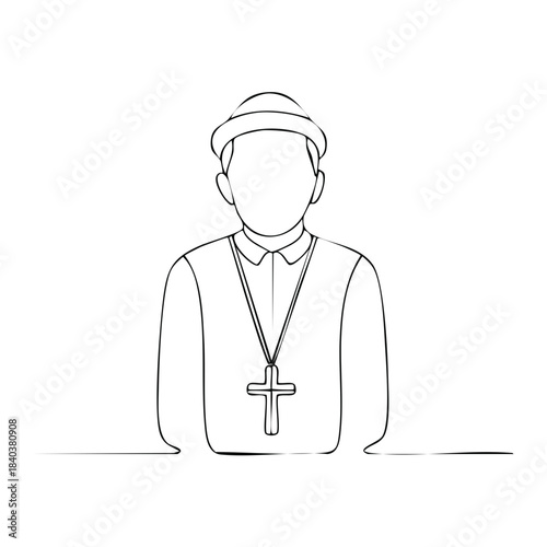 Simple Line Drawing of Religious Man with Cross Pendant and Hat